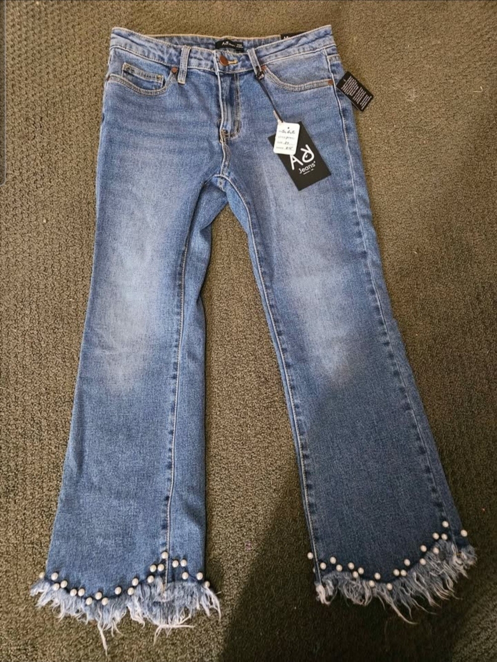 Angry Rabbit Medium Blue Pearl-Trim Flare Jeans